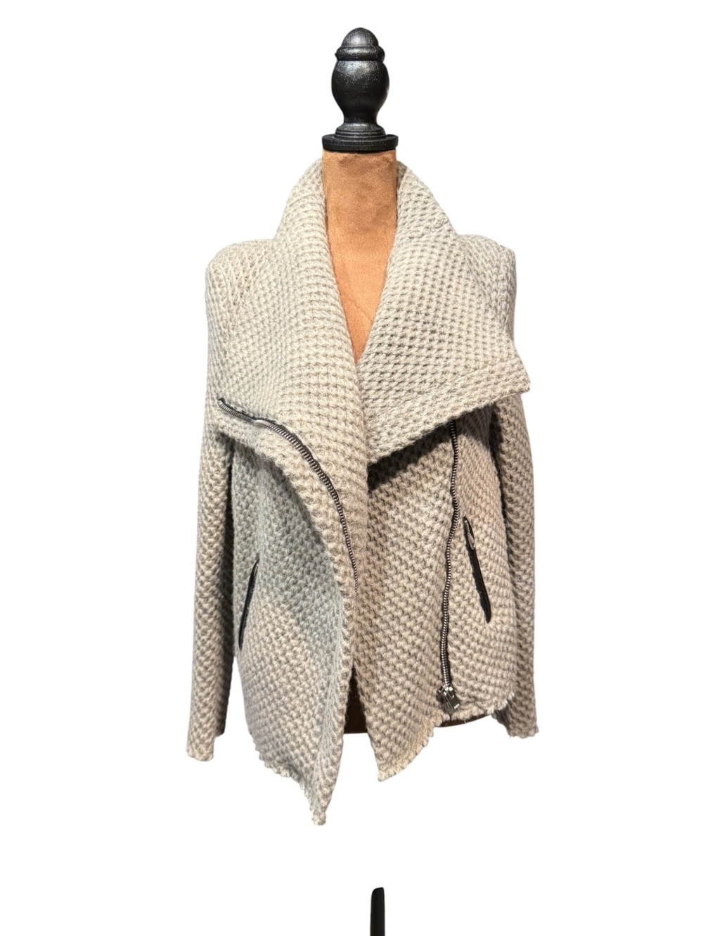 IRO Beige Chunky Knit Wool Blend Sweater Jacket